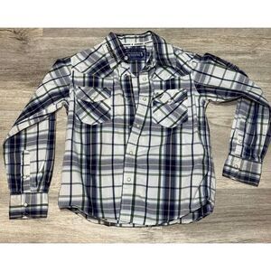Boy's Cowboy Hardware Blue and‎ Green Jacquard Long Sleeve Western Shirt